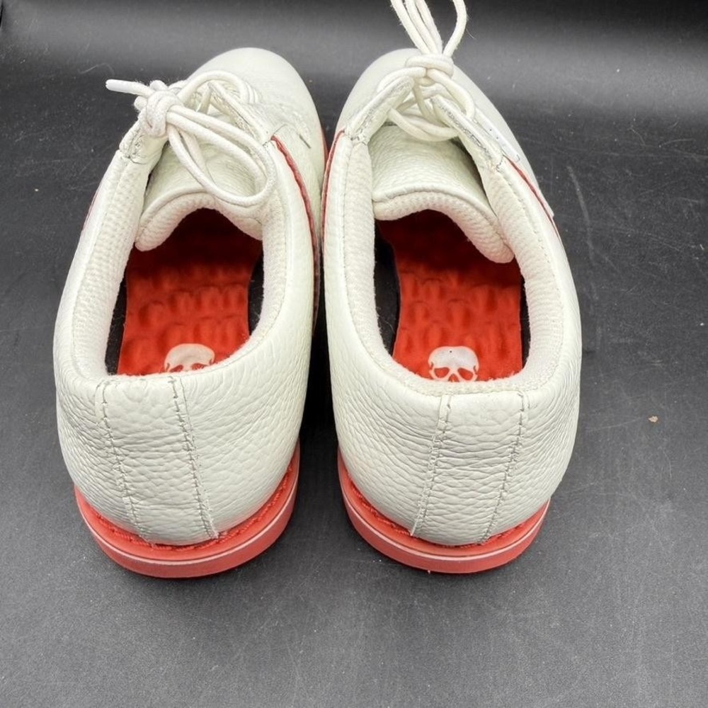 G/FORE Gallivanter Golf Shoes Womens 7.5 White Red Leather Spiked Preppy Boho - Picture 3 of 7